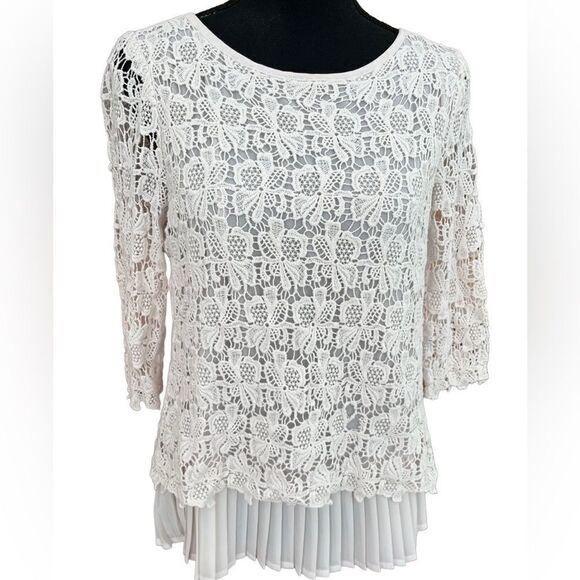 Keren Hart ivory lace top with chiffon pleated underlay, size M - Picture 1 of 6
